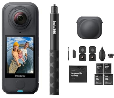 Insta360 X4 Air Pack Sostituzione Obiettivo Nero grafite- Videocamera leggera 165g 8K 360, selfie stick invisibile, lenti sostituibili, prima registri poi inquadri, cover antivento, stabilizzazione.