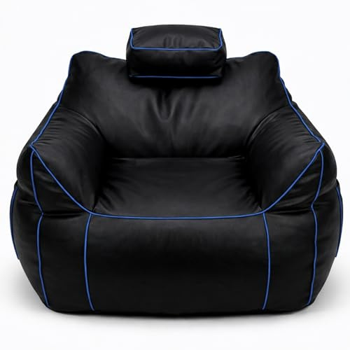bananair - XXL Gaming bean bag - Stable comfort - Foam Filling - Adjustable Headrest & 2 Pockets - Suitable for teens & adults for gaming, TV, and relaxation (110 × 100 × 90 cm, Blue)