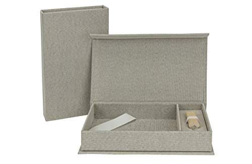 Scatola USB per matrimonio, con scatola per foto, 13 x 18 cm, tessuto di lino, colore grigio