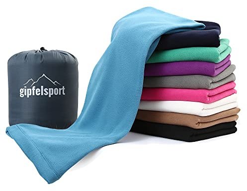 gipfelsport Mikrofaser Fleece Decke mit Schlafsackfunktion I Größe 185 x 150cm, 690 g I Microfaser Camping Deckenschlafsack I blau