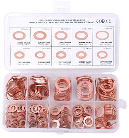 200 pcs Cobre Junta de Sellado Junta Arandelas Anillo Plana tapón de desagüe de Junta Junta Conjunto de reparación de Coche Accesorios