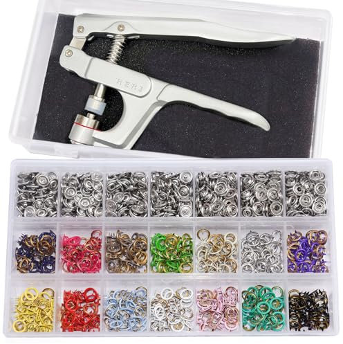 Druckknopf Set mit Zange, Φ9.5mm 280set Jersey Druckknöpfe Metall Nähzubehör Buttons Knöpfe zum Annähen Werkzeug Jersey Snaps für DIY Basteln Stoff, Kleidung Taschen