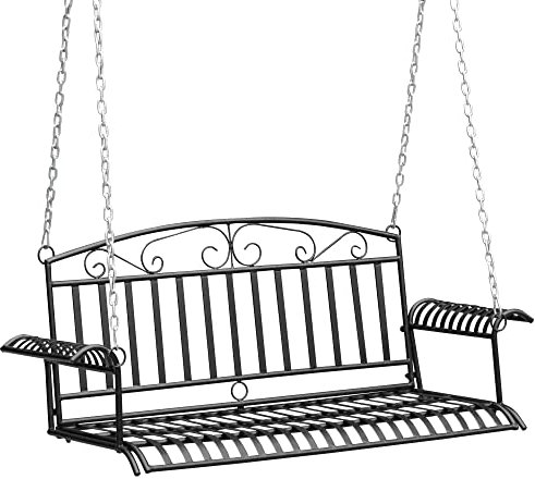 Outsunny 2-sits hängande bänk trädgård gunga i metall dim. 137 L x 58 l x 52 H cm svart