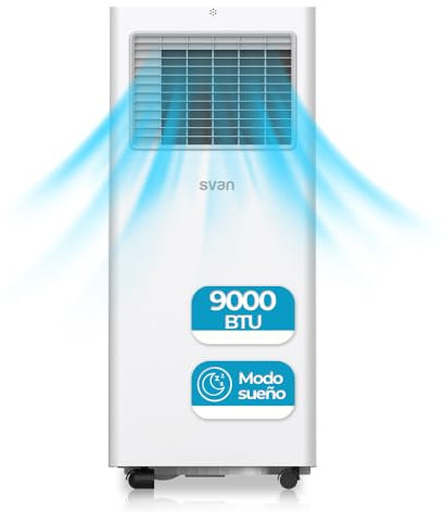 Svan Aire Acondicionado Portátil, 9000 BTU. SAAP900F. Solo frío, Display LED Táctil, Temporizador, Mando a Distancia, Kit instalación ventana incluido, Clasificación Energética A
