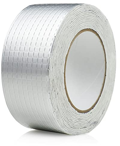 BOMEI PACK Waterproof aluminum foil butyl tape roof leak repair tape 50mm x 5m,1.5mm strong Butyl rubber for window crack,duct holes leaks sealant bonding,1 roll single side