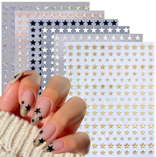 Kryzalite® 6 Hojas de Pegatinas de Estrellas para Uñas, Arte de Uñas con Brillo 3D, Estrellas Geométricas, Diseños de Transferencia DIY