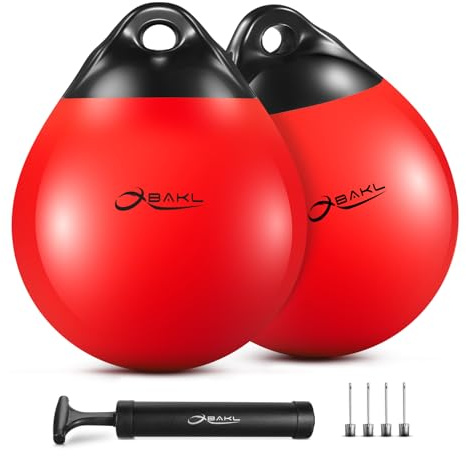OBAKL Pair of Vinyl Boat Buoy Balls, 14.9 x 17.8 Inches Round Boat fenders Ball for Boat Mooring Buoys, Anchor Float Buoy and Mooring Fender(Red)