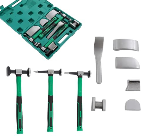 CNCEST 9 Pcs Auto Body Hammer and Dolly Kit, Fender Repair Tool Dent Remover Tool Dent Remover Tool w/Hammer and Dolly, Car Sheet Metal Shaping Movable Auto Body Repair Tool Hammer Dolly Set