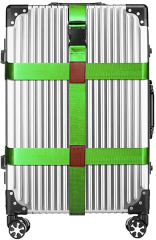 Veki Sangle de Bagage, Sangle Valise Voyage, Sangles de Bagage avec Étiquette Nominative, Ceinture Valise Réglable, Ensemble de Sangles pour Bagages pour Fermeture Sécurisée (Vert, 1 Pièce)