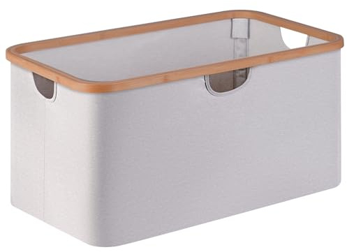 iEGrow Cesta de ropa plegable 63L, Cesta de Ropa Plegable con asas de Bambú, Cesta de almacenamiento Gris Claro para Dormitorio Baño, Lavandería