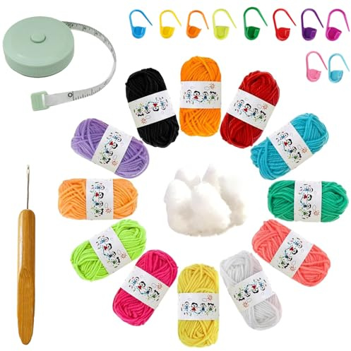 MADGININE Knitting Kits for Beginners Adults12 Colors,Knitting Set for Scarves,Blankets,Pillows,Knitting for Beginners Kit Complete Starter Set for Beginners& Seasoned Knitters,Knitting Starter Kit
