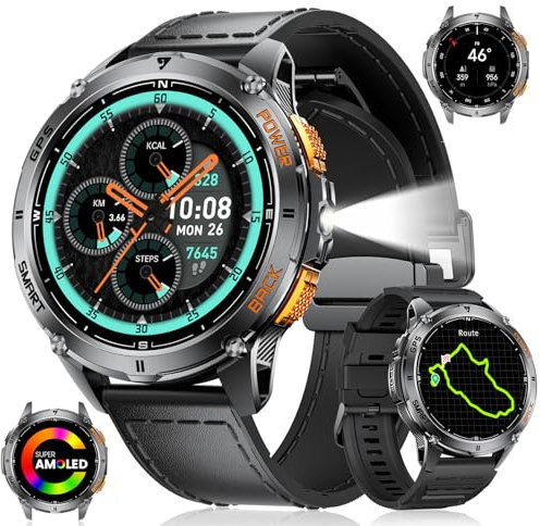 LIGE Smart Watch for Men GPS,Military Smartwatch for Android iOS with Flashlight/Compass&Pressure&Altitude,1.43 AMOLED Display,20 Days Battery Life,IP68 Smartwatch Bluetooth Call and Health Monitor