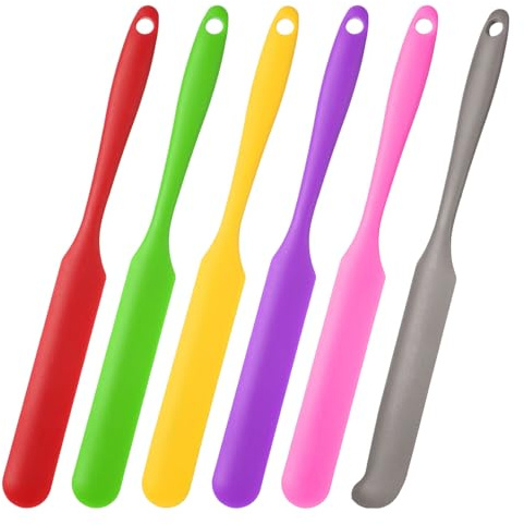 QUARKZMAN 6 stycken silikonglassspatel, värmebeständig syltfördelare, icke-självhäftande silikonskrapa spatel med handtag för glas, flaskor (grön/rosa/lila/grå/röd/svart)