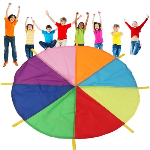 MWZBTG Regnbåge svängduk barn svängduk, färgglad fallskärm fallskärm leksak med handtag regnbåge duk utomhus, fallskärm spel, gruppspel för skolor och barns födelsedagar