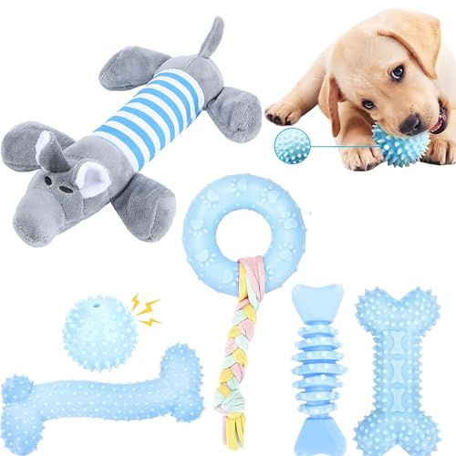 CAMITER 6 Pièces Jouets pour Chiots - Jouets de Dentition Interactifs contre l'Ennui, Jouets Interactifs Doux et Durables pour Chiots (bleu)