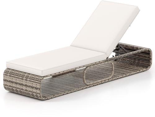LIFEZEAL Tumbonas Jardin Exterior de Ratan, Tumbonas Piscina con Respaldo Regulable en 7 Posiciones, Sillon Relax Reclinable con Almohadilla de Esponja,Carga 180KG, 185 x 65 x 26 cm