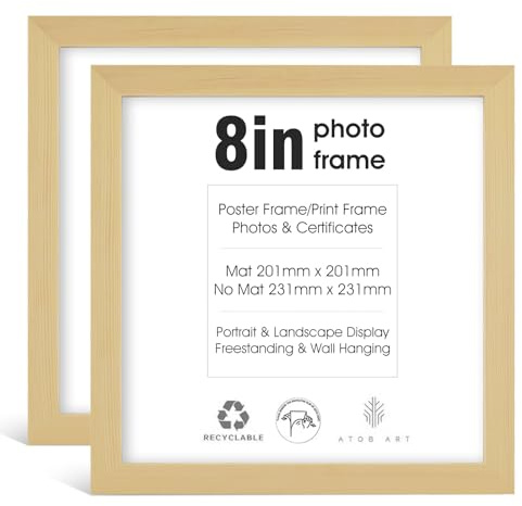 Rieeyrslza Cornice 20x20 cm Cornice in legno,Set di 2 Design moderno quadrato, Portafoto Elegante per Foto e Poster,Cornice da Parete o Tavolo 8IN (Color Legno)