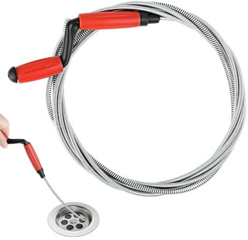 MumdoYAL 5m x 6mm Desatascador Tuberías Profesional, Cable y Muelle Flexible, Alambre para Limpieza de Desagües de Cocina, Baño y Lavandería