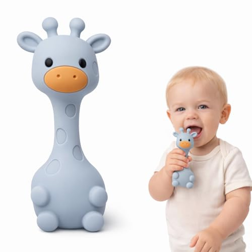 Baby Silicone Giraffe Teether Toy, BPA-Free Teething Toy for Babies, Easy Grip Sensory Chew Toy, 4 Months+, Firm Silicone for Durability”Safe Baby Teether (Blue)
