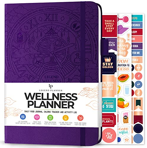 Legend Wellness Planner & Food Journal - Daily Diet and Health Journal med viktminskning, mätning och träningsspårning, livsstil och näringsdagbok - varar i 6 månader, format