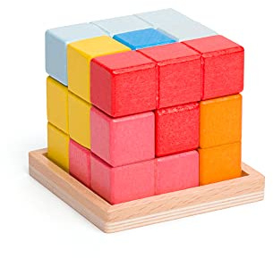 Bigjigs Toys Lock a Cube Puzzle - 3D Brain Teaser, Quality Wooden Puzzle, Math Puzzle for Kids Aged 3+ Years, Develops Children's Strategic Thinking