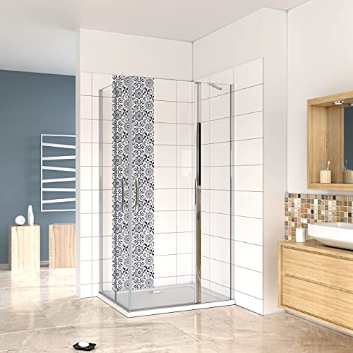 195 cm Box Doccia Angolare Porta Pieghevole 110 cm + Porta Battente 80 cm in Vetro 6 mm Temperato Anticalcare Trasparente Barra Stabilizzatrice e Telaio Cromo Lucido