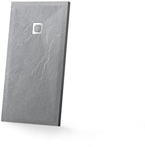 Piatto Doccia 80x120cm Marmoresina Effetto Pietra Grigio Gel Coat Altezza 2,5cm Tagliabile Piletta Inclusa Mod. Messapia