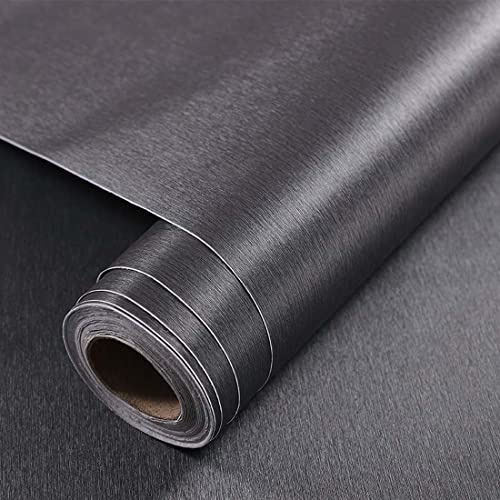 Brushed Adhesive Contact Paper Shelf Liner Self Adhesive Vinyl Film Peel and Stick Wallpaper for Furniture Kitchen Drawer Refrigerator Dishwasher 15.8 x 118 Inches (Dark Gray)