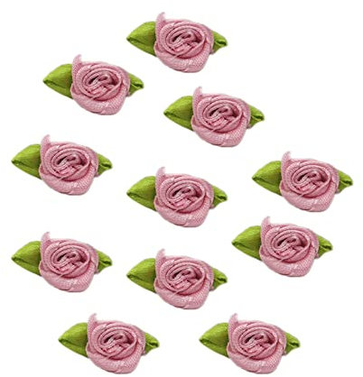 100 mini teste di fiori artificiali, fiocchi, rose con foglia, teste di fiori, per fai da te, decorazioni floreali, decorazione per capelli, rosa antico