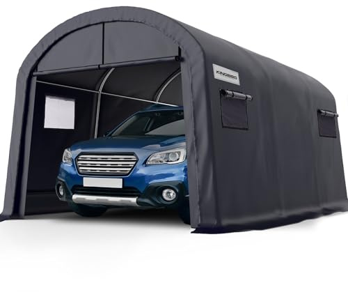 KING BIRD 10' x 15' Round Style Garage Shelter Heavy Duty Storage Shelter Carport Portable Canopy Shed with Roll-up Ventilated Windows for Boat, Patio Furniture and Lawn Mower-Dark Gray