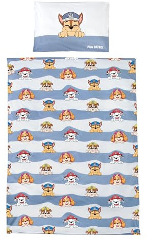 roba Kinderbettwäsche 100 x 135 cm Paw Patrol - Bettwäsche für Kinder aus Baumwolle inkl. Kissenbezug 60 x 40 cm - Hunde Motiv der Zeichentrick Serie - Weiß/Blau