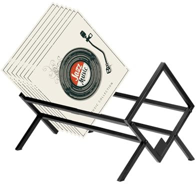 QWORK® Schallplattenständer, schallplatten Regal, CD ständer, zeitungsständer Metall, für die Aufbewahrung von Alben und Büchern