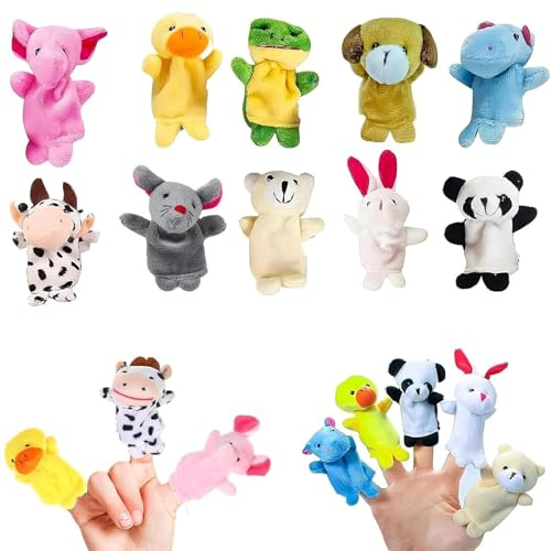 10 Mini Finger Puppets Assortment for Animal, Hand, Plush Figures for Party Supplies Gift, Age 15+