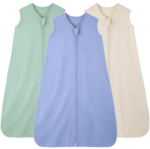 FIEMOL Gigoteuse été 18-24 Mois 0.5 Tog, Turbulette Coton pour Nouveau-né et Nourrisson, Pack de 3 Sac de Couchage bébé Léger Fermeture éclair 89-101 cm Abricot