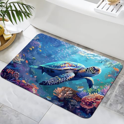 YISUMEI Badematte rutschfeste Badteppich 40x60cm Waschbar Schnelltrocknende Badezimmerteppich, Badvorleger für Dusche,Badewanne und Badezimmer (Schildkröten)