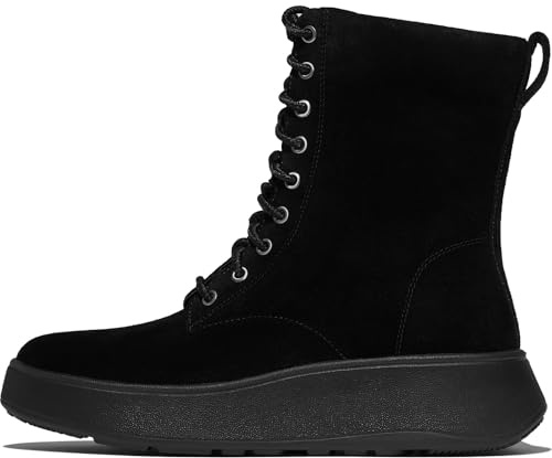 Fitflop Stivaletti da donna in camoscio F-Mode con lacci, Tutto nero, 39 EU