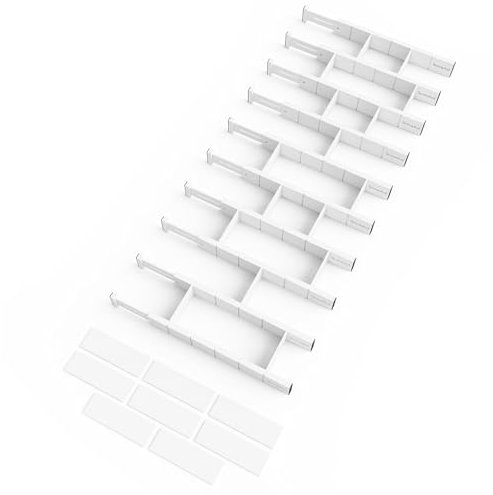 SpaceAid Bamboo Drawer Dividers with Inserts and Labels, Kitchen Adjustable Drawer Organizers, Expandable Organization for Home, Office, Dressers, 10 Dividers with 24 Inserts (17-22 White)