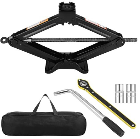 Knpwer Gato hidráulico con rueda de cruz, gato de tijera para coche, carga de 3 toneladas (6,600 libras), juego de elevadores de coche, con llaves de trinquete y llaves telescópicas, con 2 enchufes