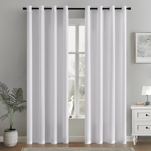 MIULEE Voile Gardinen mit ösen Vorhänge Halbtransparent Stores Vorhang Transparente ösenschal Wohnzimmer Schlaufenschal 2er Set 140x235cm Weiß