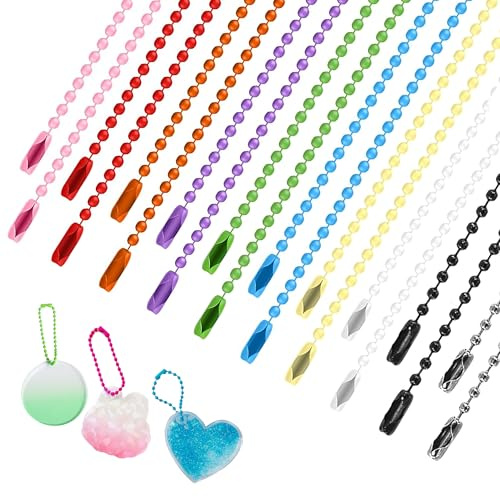 PYSEOSISE Catena con Perline, 200 Pezzi Catena a Sfere con Connettore, 2.4 mm× 120 mm Catena a Palline Colorata Catena di Metallo Regolabile per Risultati di Gioielli Artigianali