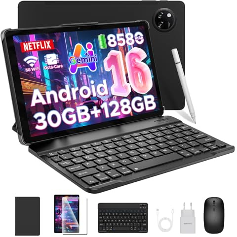 DOOGEE Tab A9 PRO+ Android 16 Tablets con Tastiera e Penna, Tablet 11 Pollici, 30GB RAM+128GB ROM/TF 2TB, 8580mAh 5G WiFi, Octa-Core PC,Gemini AI/Widevine L1/13MP/GPS/OTG/Doppi altoparlanti/3.5mm Jack