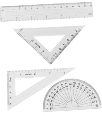 HOMSFOU Ensemble De Règles Géométriques Transparentes 4 Pièces - Règle Droite Rapporteur Équerre Triangulaire Compacte En Plastique Pour Fournitures Scolaires Étudiants Architectes Et Artistes