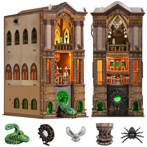 NookMaster Book Nook Kit – 3D Wooden Puzzle with Interactive LED Lights, Magic Castle DIY Miniature Decor for Adults & Teens, Enchanting Storytelling Bookshelf Insert