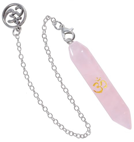 WBYSFR Naturlig Rose Quartz Crystal Pendel för Dowsing Divination, Om Aum Ohm Yoga Pendel Andliga pendlar för energiläkning
