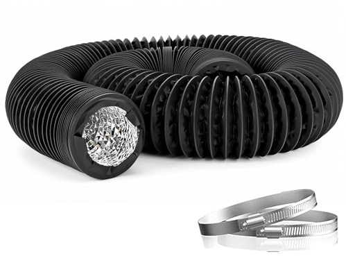Gykutix Manguera de Ventilación de Aluminio PVC Ø80mm Tubo Flexible de Salida 6m Conducto Salida Aire con 2 Abrazaderas de Acero Inoxidable para Secadora Climatización Extractor de Aire (Negro)