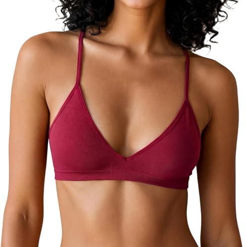 SEAUR Women's No Padded Bra Half Cup Wirefree Plunge Bralette V-Neck Spaghetti Straps Bra