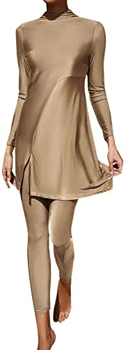 Conjunto de Burkini Musulmán para Mujer Traje Baño Manga Larga con Detalles Plisados Verano Playa Bikini Super Push Up Sexy Vestir Dos Piezas BañAdores Natacion