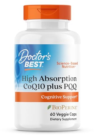 Doctor's Best High Absorption CoQ10 with PQQ Supplement - Coenzyme Q10 Caps for Heart Health & Cognitive Support, Naturally Fermented CoQ10 100mg for Women & Men, Non GMO, Vegan - 60 Veg Capsules