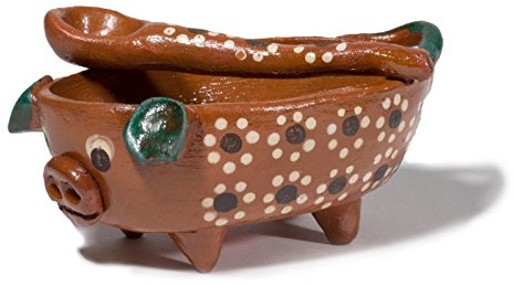 MexART Mexican Clay Pottery Sauce Bowl Little Pig, 3 H x 6 W, Brown, Uncoated, 16 oz, True