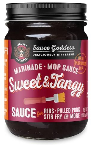 Sauce Goddess - Sweet & Tangy Marinade and Mop Sauce - BBQ Sauce for Pulled Pork & More, No MSG, Tangy Apple Cider Vinegar & Brown Sugar - 14.6oz